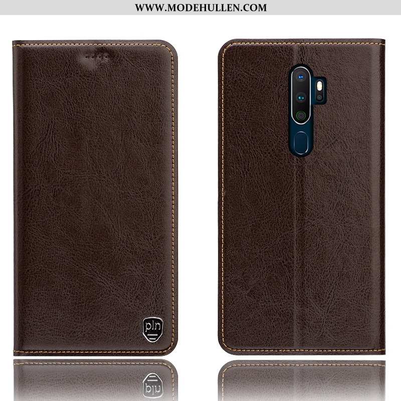 Hülle Oppo A5 2020 Lederhülle Muster Folio Anti-sturz Case Schutz Braun