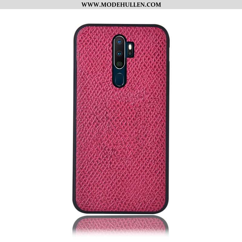 Hülle Oppo A5 2020 Muster Schutz Mesh Handy Anti-sturz Echt Leder Rosa