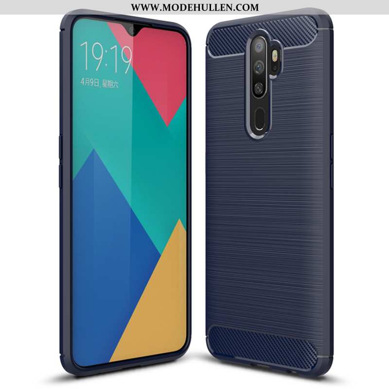 Hülle Oppo A5 2020 Schutz Trend Schwarz Silikon Case Faser Neu