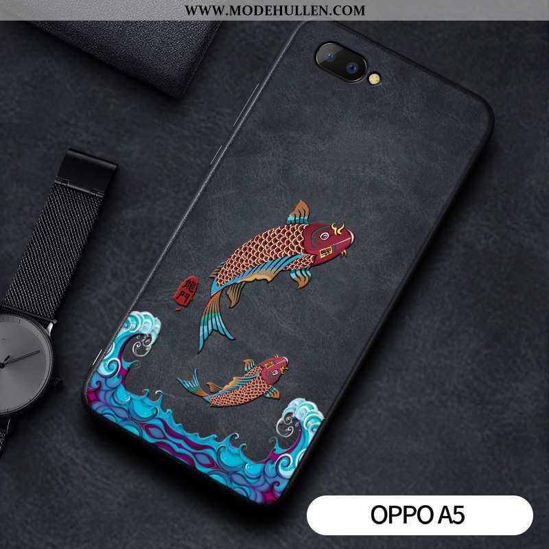 Hülle Oppo A5 Trend Silikon Anti-sturz Persönlichkeit Drache Chinesische Art Prägung Schwarz