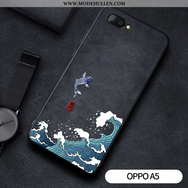 Hülle Oppo A5 Trend Silikon Anti-sturz Persönlichkeit Drache Chinesische Art Prägung Schwarz
