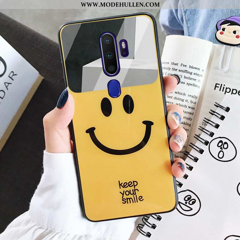 Hülle Oppo A9 2020 Glas Karikatur Schutz Handy Smiley Student Gelbe