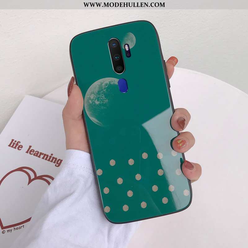 Hülle Oppo A9 2020 Glas Persönlichkeit Handy Case Grün Halterung Kosmetik