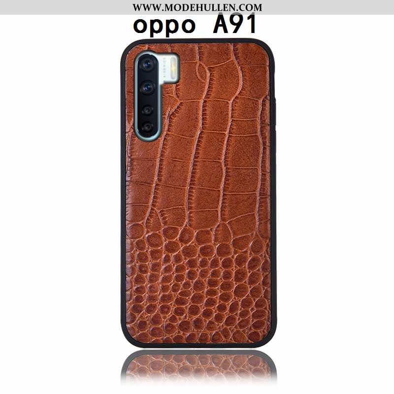 Hülle Oppo A91 Echt Leder Schutz Hintere Abdeckung Braun Alles Inklusive Anti-sturz