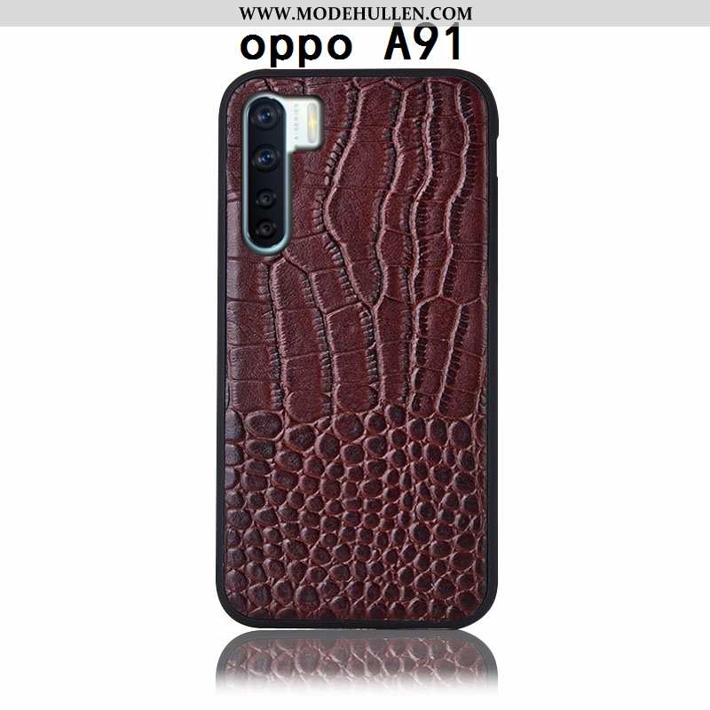 Hülle Oppo A91 Echt Leder Schutz Hintere Abdeckung Braun Alles Inklusive Anti-sturz