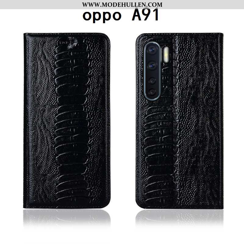 Hülle Oppo A91 Lederhülle Echt Leder Case Anti-sturz Clamshell Handy Einfassung Braun