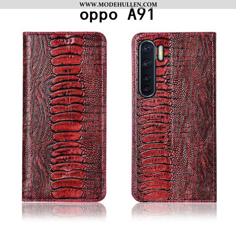 Hülle Oppo A91 Lederhülle Echt Leder Case Anti-sturz Clamshell Handy Einfassung Braun