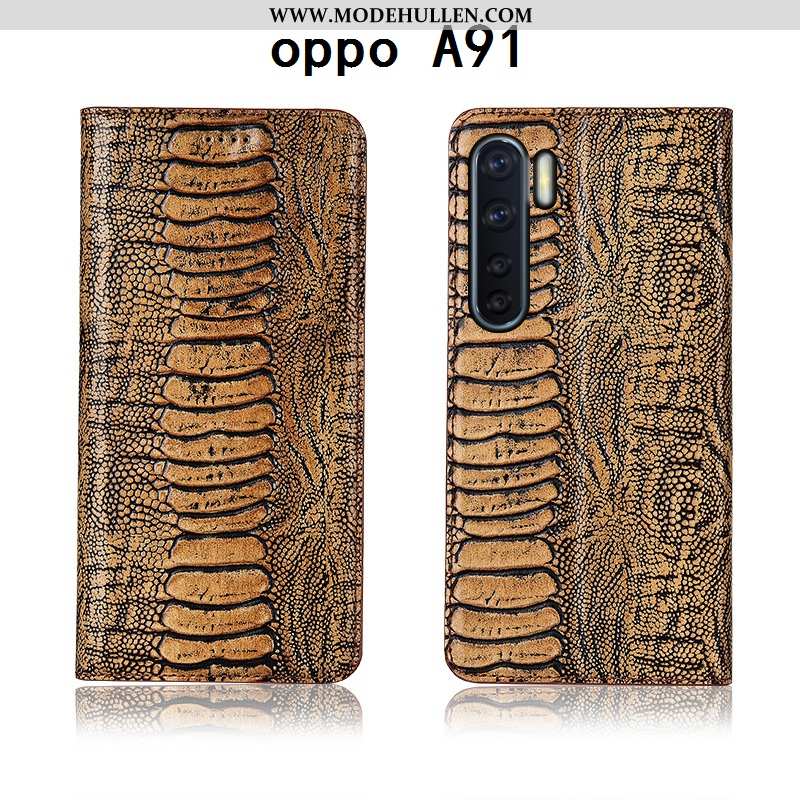 Hülle Oppo A91 Lederhülle Echt Leder Case Anti-sturz Clamshell Handy Einfassung Braun