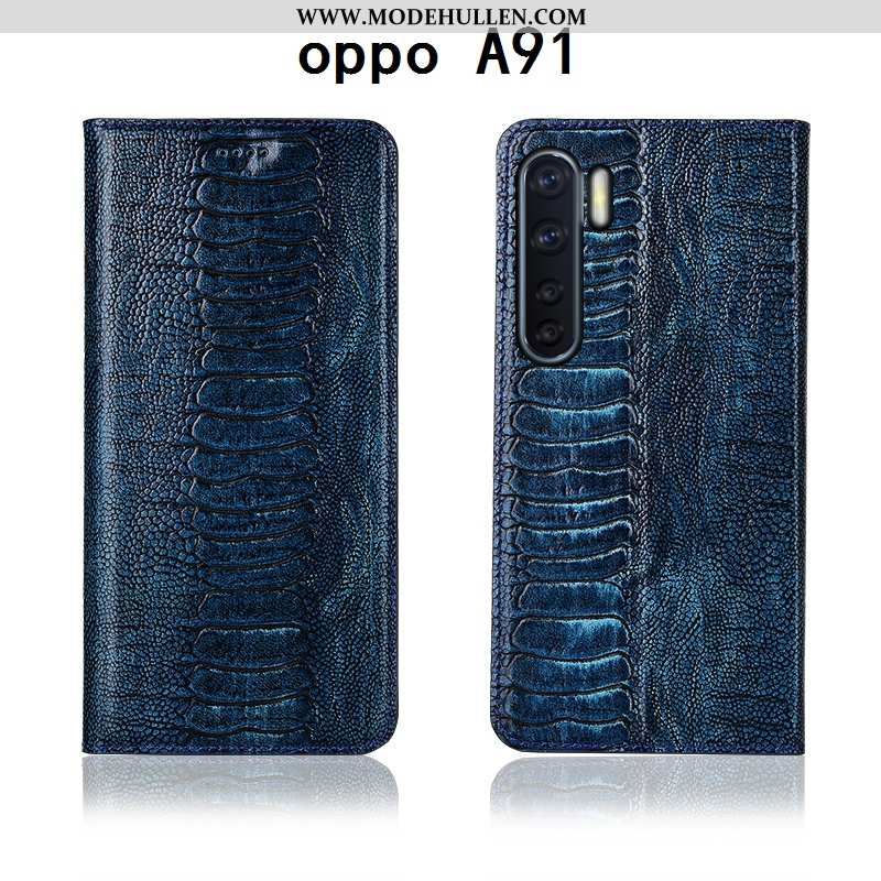 Hülle Oppo A91 Lederhülle Echt Leder Case Anti-sturz Clamshell Handy Einfassung Braun