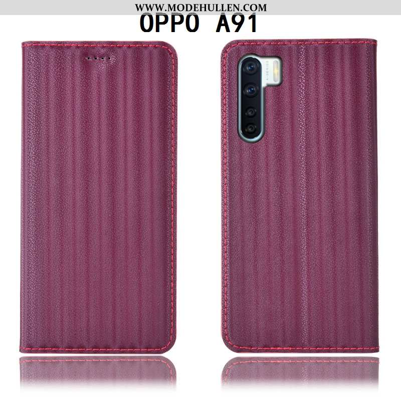 Hülle Oppo A91 Lederhülle Muster Lila Folio Alles Inklusive Anti-sturz