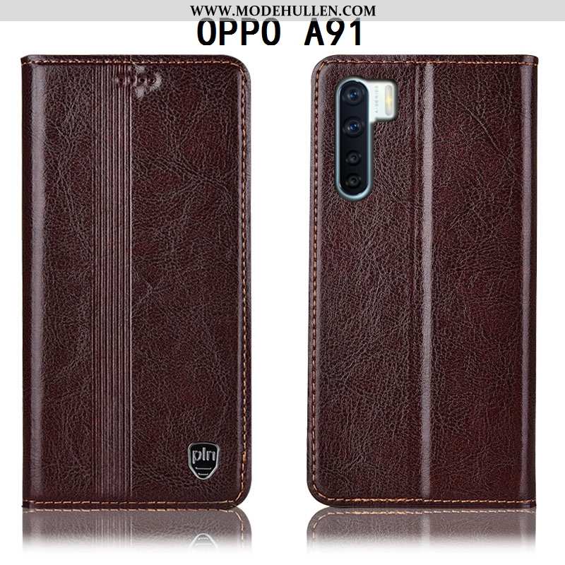 Hülle Oppo A91 Lederhülle Schutz Alles Inklusive Anti-sturz Folio Handy Braun