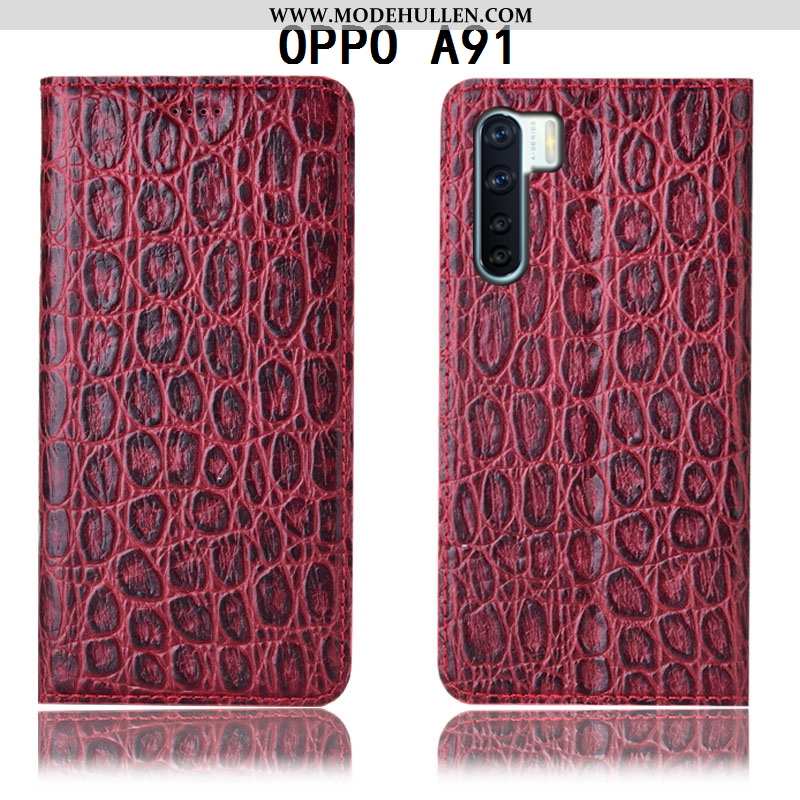 Hülle Oppo A91 Muster Schutz Handy Folio Anti-sturz Lederhülle Braun