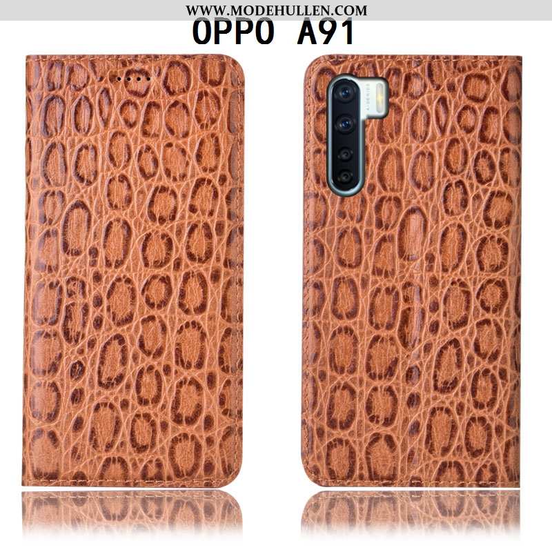 Hülle Oppo A91 Muster Schutz Handy Folio Anti-sturz Lederhülle Braun