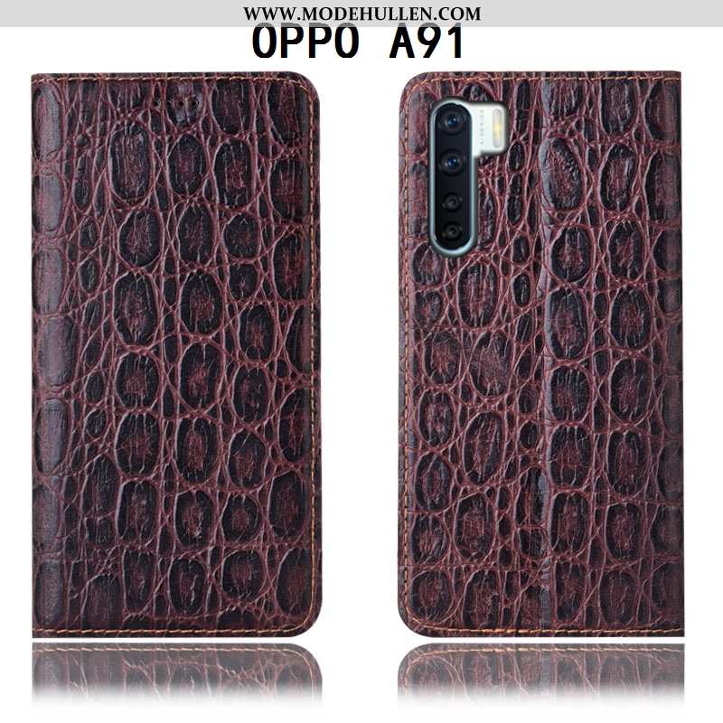 Hülle Oppo A91 Muster Schutz Handy Folio Anti-sturz Lederhülle Braun