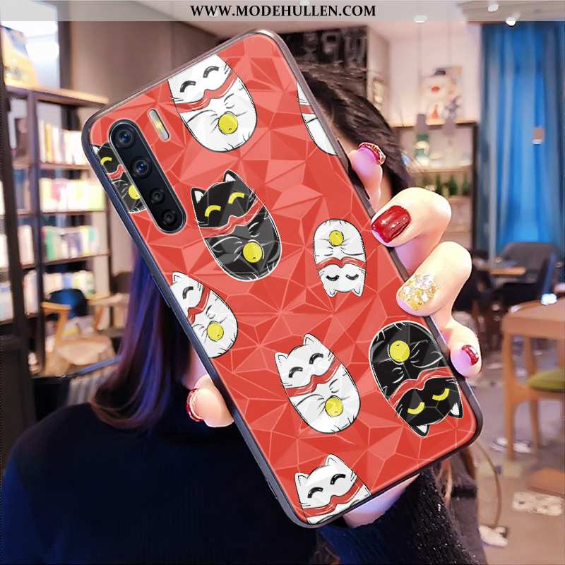 Hülle Oppo A91 Persönlichkeit Karikatur Liebhaber Diamantform Case Katzen Neu Rote