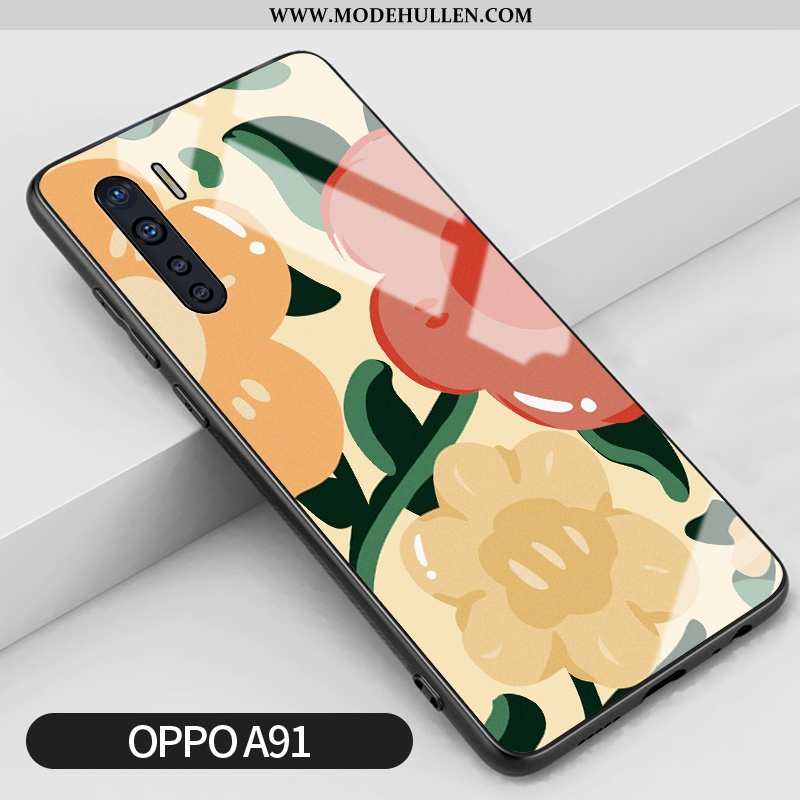 Hülle Oppo A91 Persönlichkeit Retro Anti-sturz Netto Rot Silikon Gelb Glas Gelbe