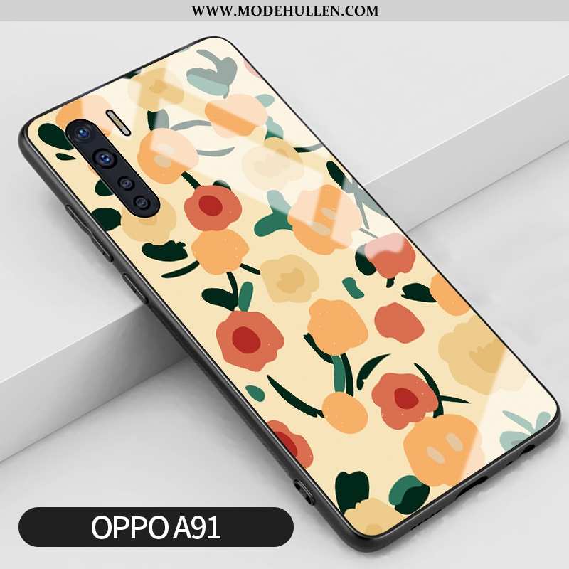 Hülle Oppo A91 Persönlichkeit Retro Anti-sturz Netto Rot Silikon Gelb Glas Gelbe