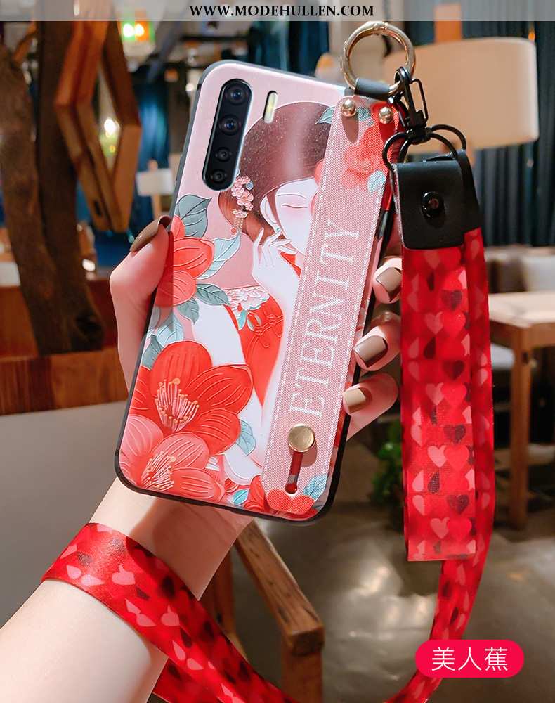 Hülle Oppo A91 Prägung Hängender Hals Silikon Case Anti-sturz Chinesische Art Handy Rote