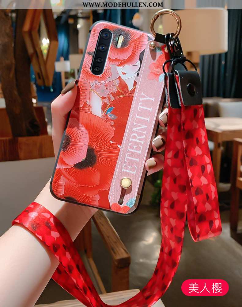 Hülle Oppo A91 Prägung Hängender Hals Silikon Case Anti-sturz Chinesische Art Handy Rote