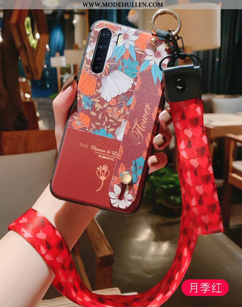 Hülle Oppo A91 Prägung Hängender Hals Silikon Case Anti-sturz Chinesische Art Handy Rote