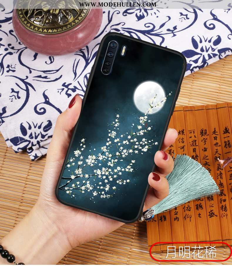 Hülle Oppo A91 Prägung Retro Anti-sturz Handy Schutz Chinesische Art Dünne Blau