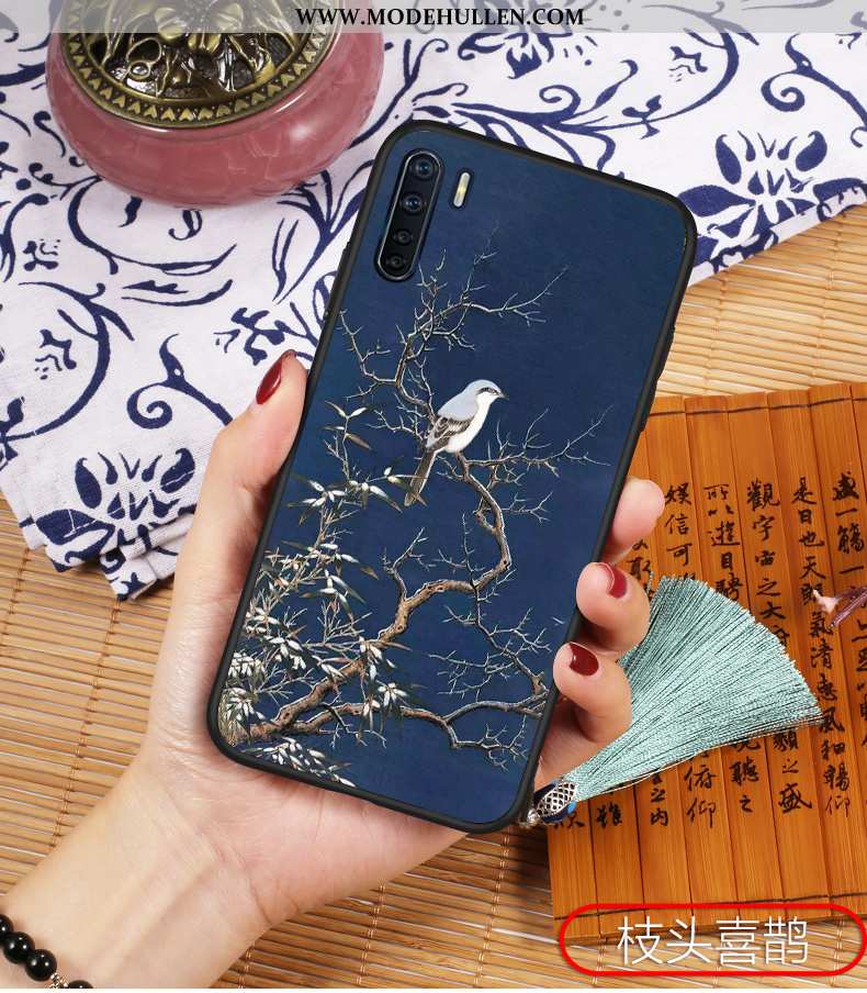 Hülle Oppo A91 Prägung Retro Anti-sturz Handy Schutz Chinesische Art Dünne Blau