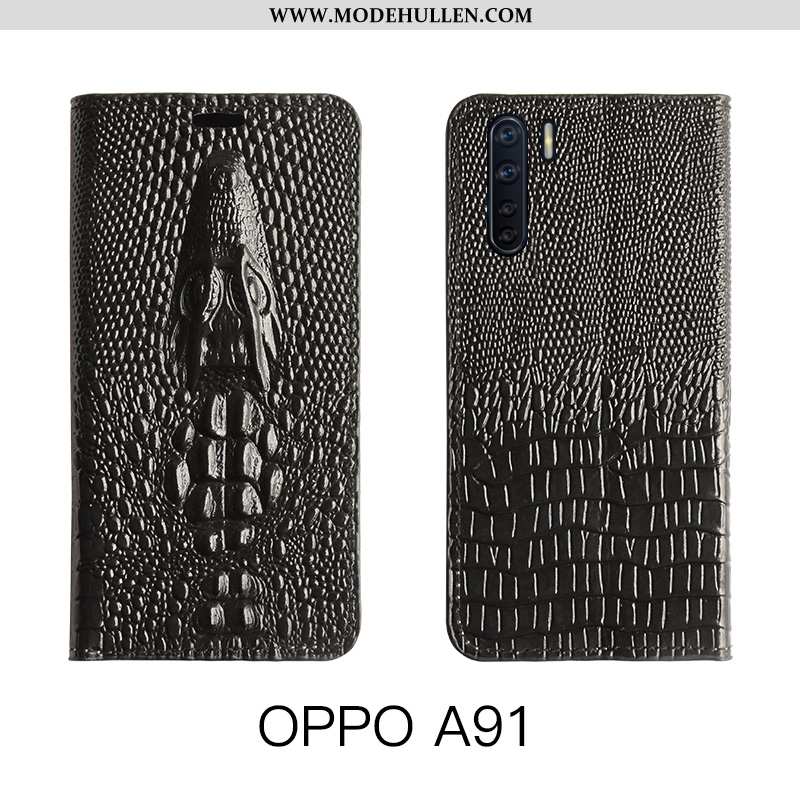 Hülle Oppo A91 Schutz Lederhülle Echt Leder Luxus Kuh Folio Gelbe