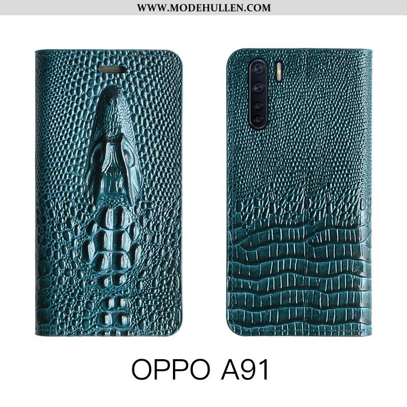 Hülle Oppo A91 Schutz Lederhülle Echt Leder Luxus Kuh Folio Gelbe