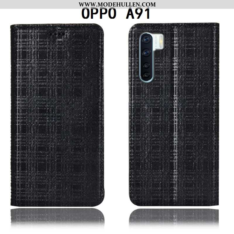 Hülle Oppo A91 Schutz Lederhülle Kariert Case Folio Samt Burgund