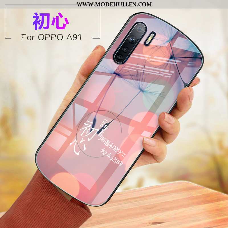 Hülle Oppo A91 Weiche Glas Case Handy Rosa Anti-sturz