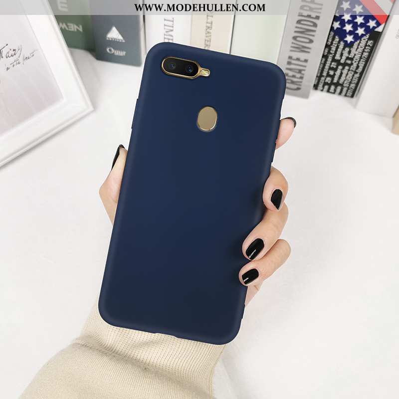 Hülle Oppo Ax7 Kreativ Trend Nubuck Mini Blau Einfarbig Einfassung