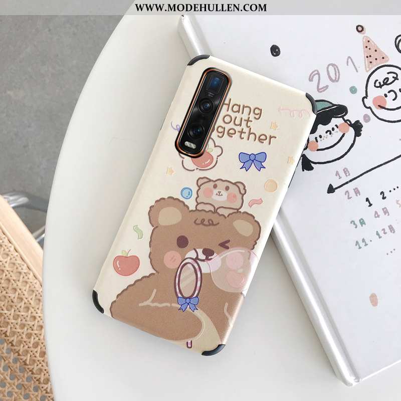 Hülle Oppo Find X2 Pro Karikatur Muster Weiß Weiche Einfassung Seide Weiße