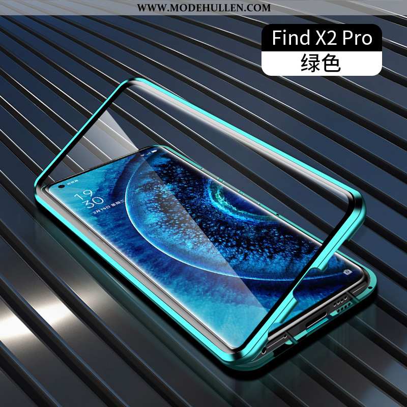 Hülle Oppo Find X2 Pro Metall Schutz Glas Magnetismus Transparent Doppelseitig Grün