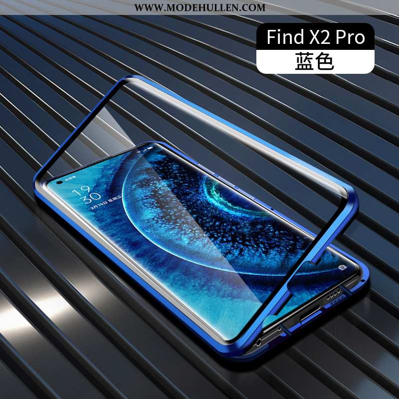 Hülle Oppo Find X2 Pro Metall Schutz Glas Magnetismus Transparent Doppelseitig Grün