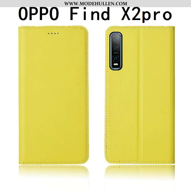 Hülle Oppo Find X2 Pro Schutz Lederhülle Clamshell Gelb Weiche Silikon Gelbe