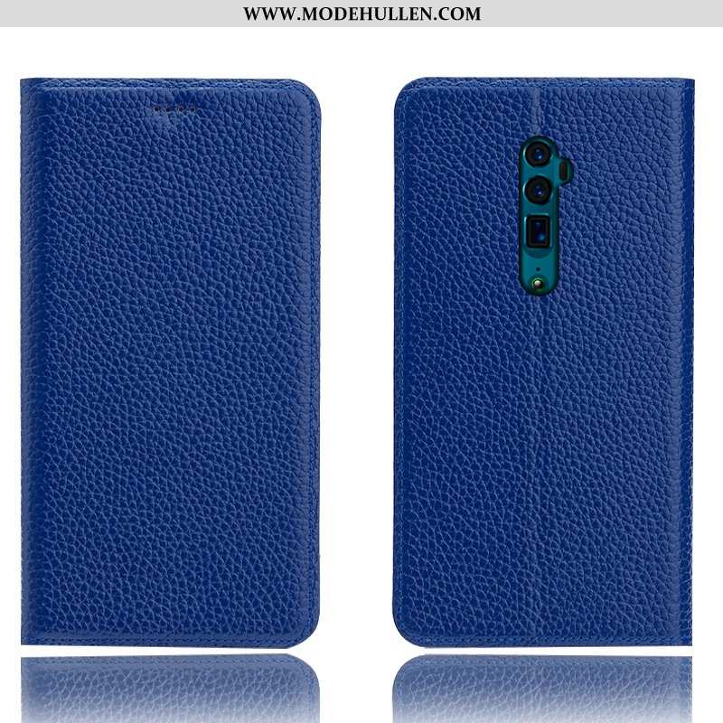 Hülle Oppo Reno 10x Zoom Echt Leder Schutz Alles Inklusive Case Dunkelblau Handy