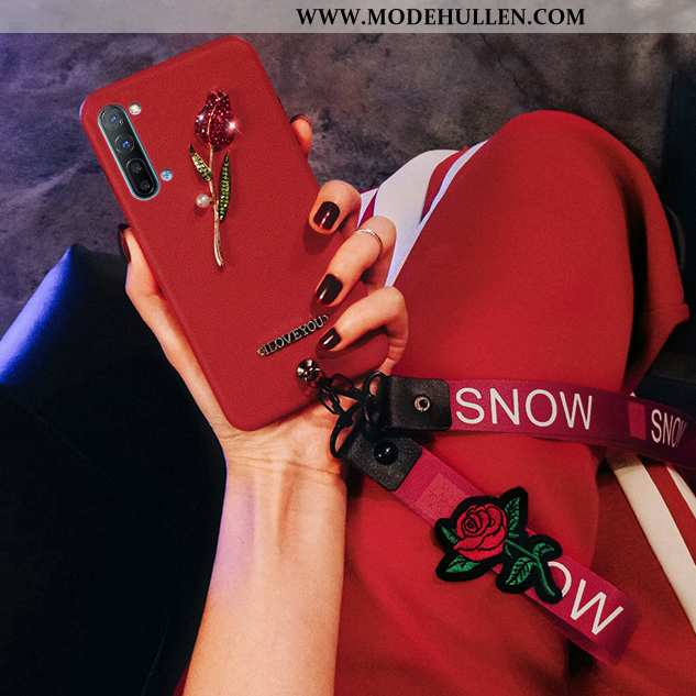 Hülle Oppo Reno 3 Hängende Verzierungen Trend Silikon Blumen Schwarz Rose Rot