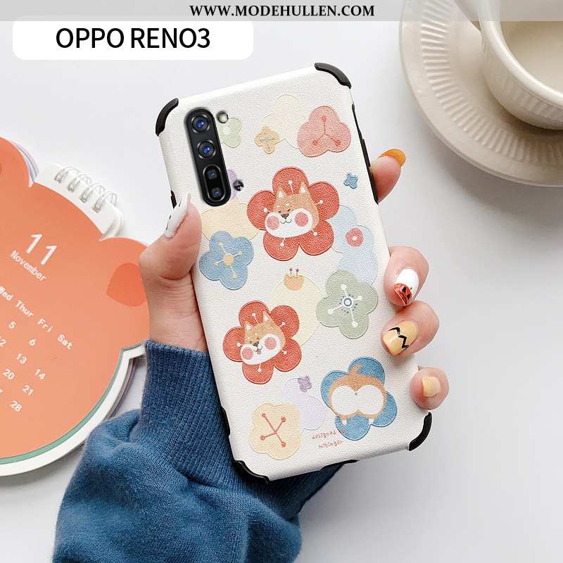 Hülle Oppo Reno 3 Nette Muster Dünne Blau Karikatur Blumen Handy