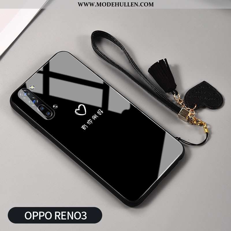 Hülle Oppo Reno 3 Persönlichkeit Kreativ Herz Silikon Mode Wind Case Schwarz