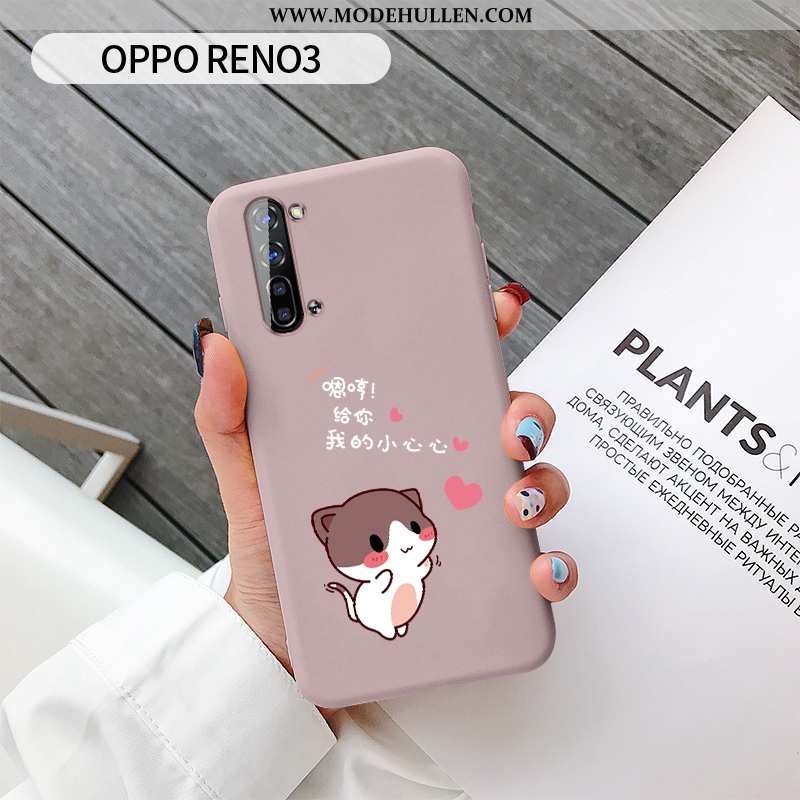 Hülle Oppo Reno 3 Persönlichkeit Kreativ Rosa Nubuck Katzen Schutz