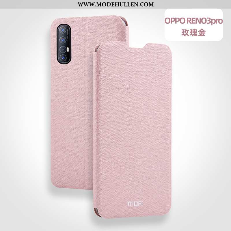 Hülle Oppo Reno 3 Pro Lederhülle Silikon Case Schutz Anti-sturz Clamshell Rosa