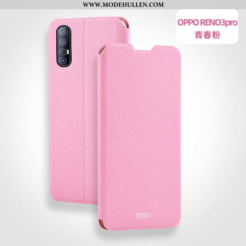 Hülle Oppo Reno 3 Pro Lederhülle Silikon Case Schutz Anti-sturz Clamshell Rosa