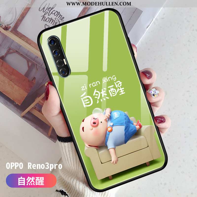 Hülle Oppo Reno 3 Pro Schutz Glas Karikatur Persönlichkeit Schwer Weiche Grün