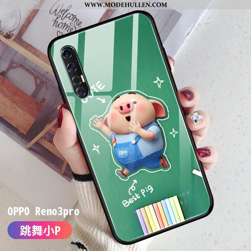 Hülle Oppo Reno 3 Pro Schutz Glas Karikatur Persönlichkeit Schwer Weiche Grün