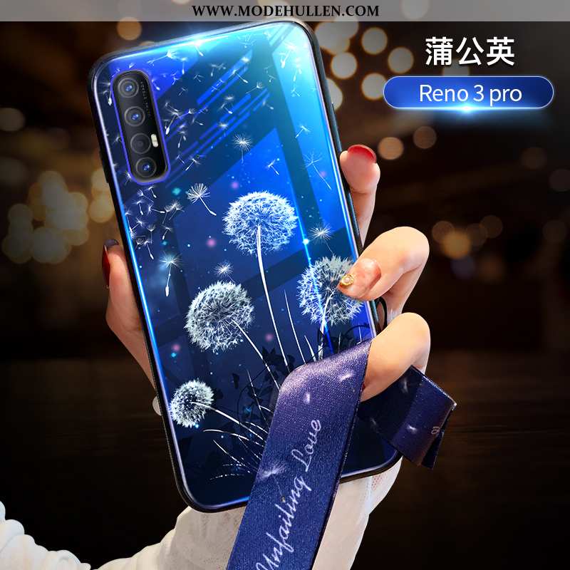 Hülle Oppo Reno 3 Pro Schutz Glas Trend Anti-sturz Silikon Case Blau