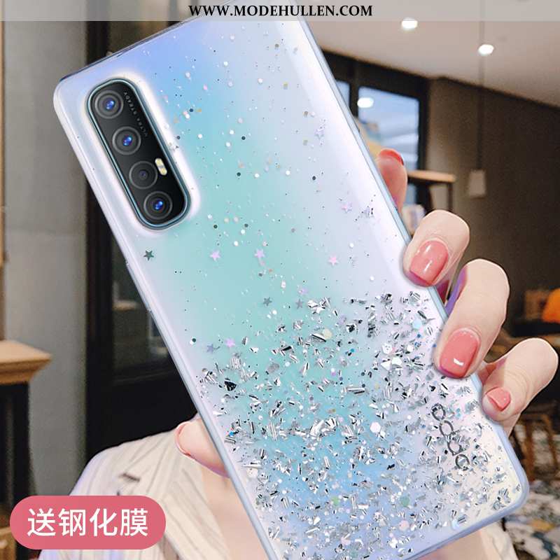 Hülle Oppo Reno 3 Pro Schutz Transparent Handy Silikon Silber Pulver Case Blau