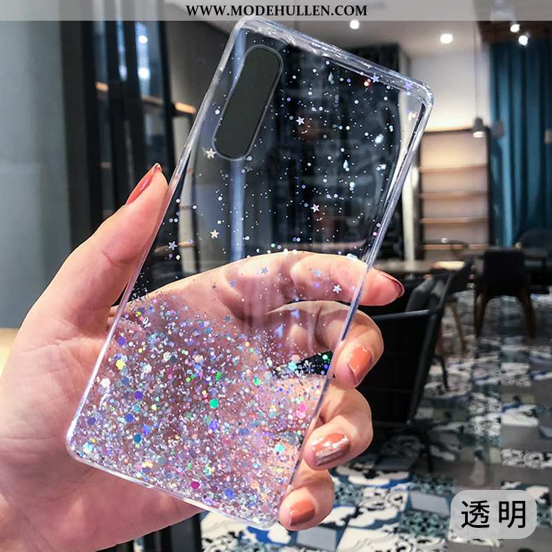 Hülle Oppo Reno 3 Pro Schutz Transparent Handy Silikon Silber Pulver Case Blau