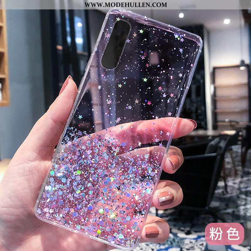 Hülle Oppo Reno 3 Pro Schutz Transparent Handy Silikon Silber Pulver Case Blau