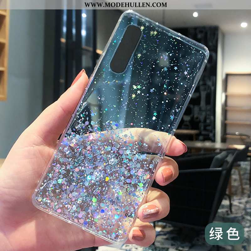 Hülle Oppo Reno 3 Pro Schutz Transparent Handy Silikon Silber Pulver Case Blau