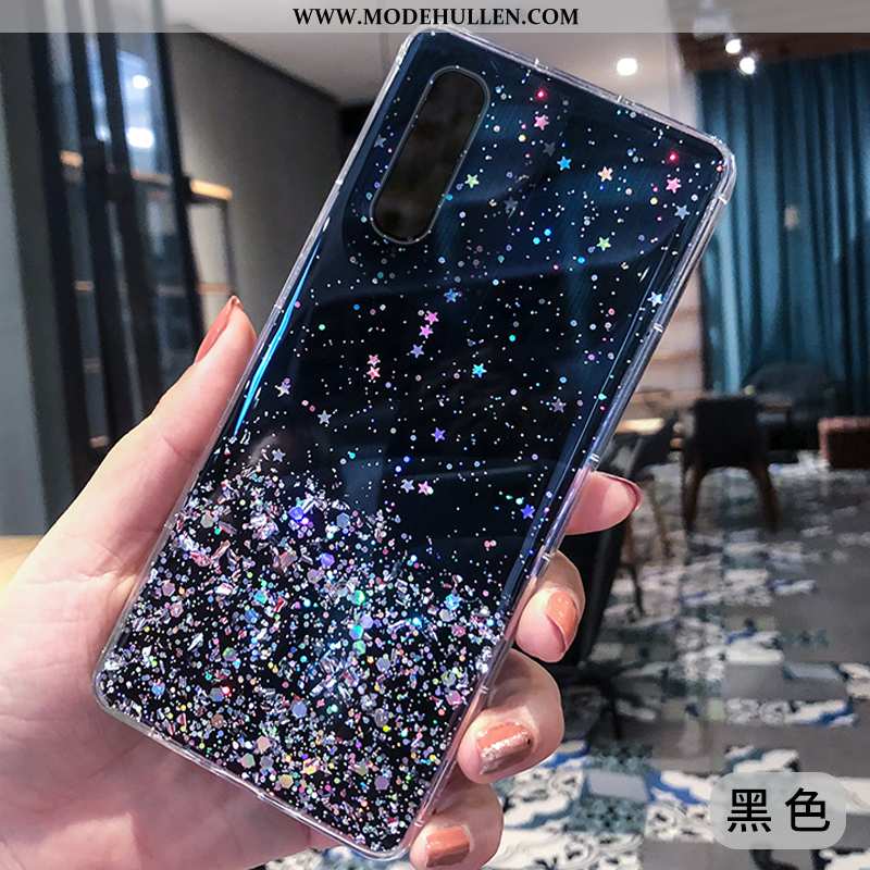 Hülle Oppo Reno 3 Pro Schutz Transparent Handy Silikon Silber Pulver Case Blau